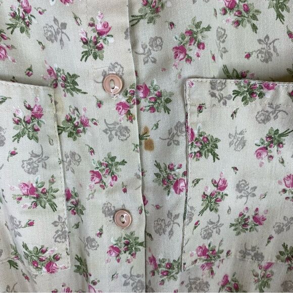 Reo Vintage Green Khaki Floral Half Button Down Dress Belt Pockets 14 - Picture 7 of 14